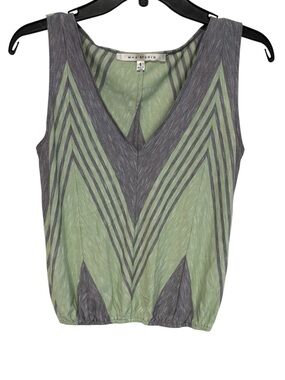 Max Studio Green and Gray Chevron V-Neck Sleeveless Top Size Small